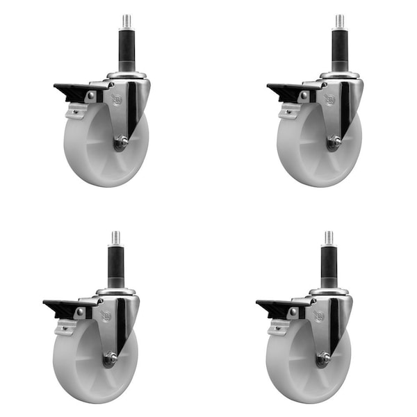 5'' Nylon Swivel 1'' Expanding Stem Caster Set with Brake, 4PK